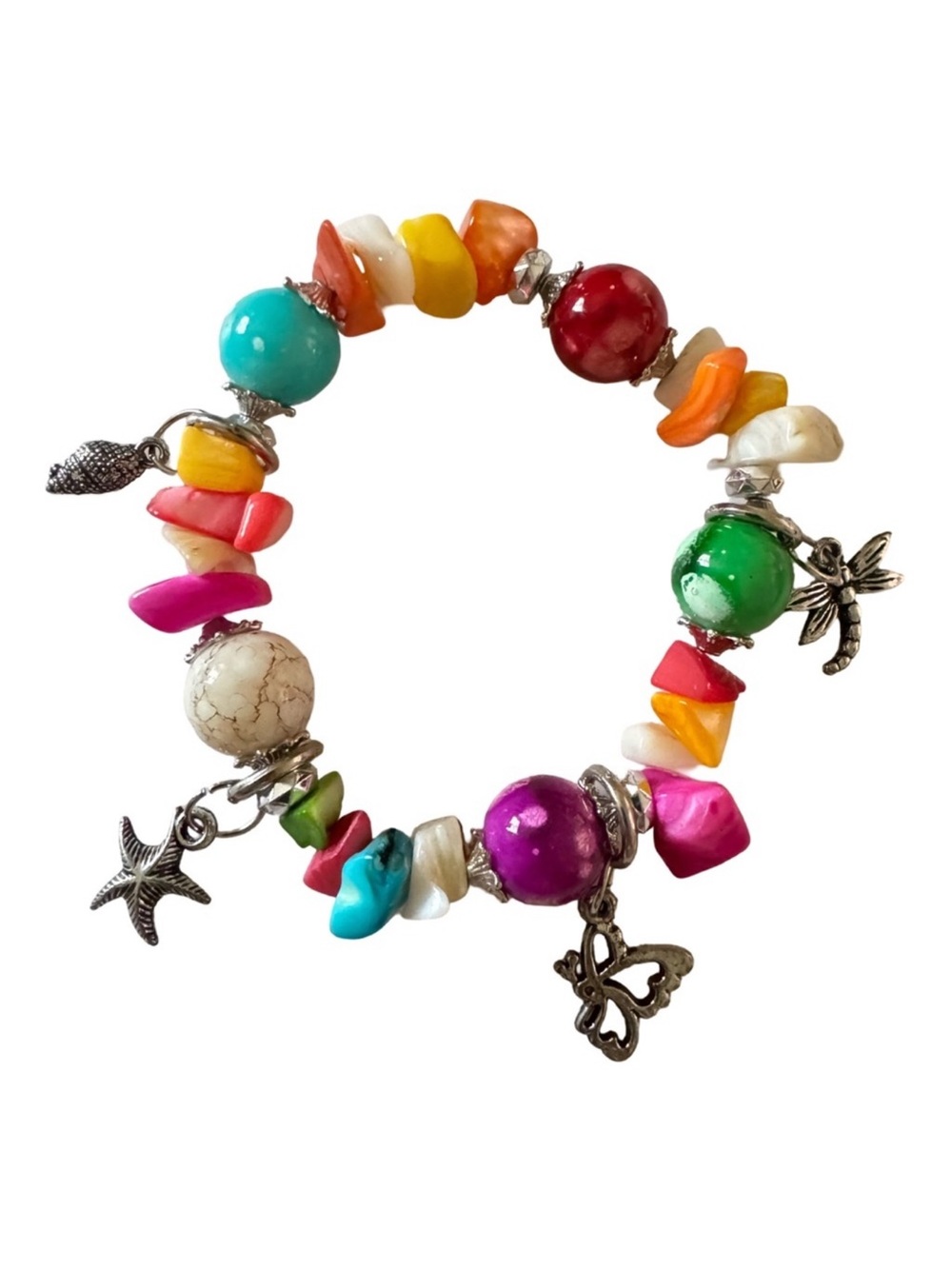 Hungarian Beaded Charm Stretch Bracelet Starfish Butterfly Dragonfly